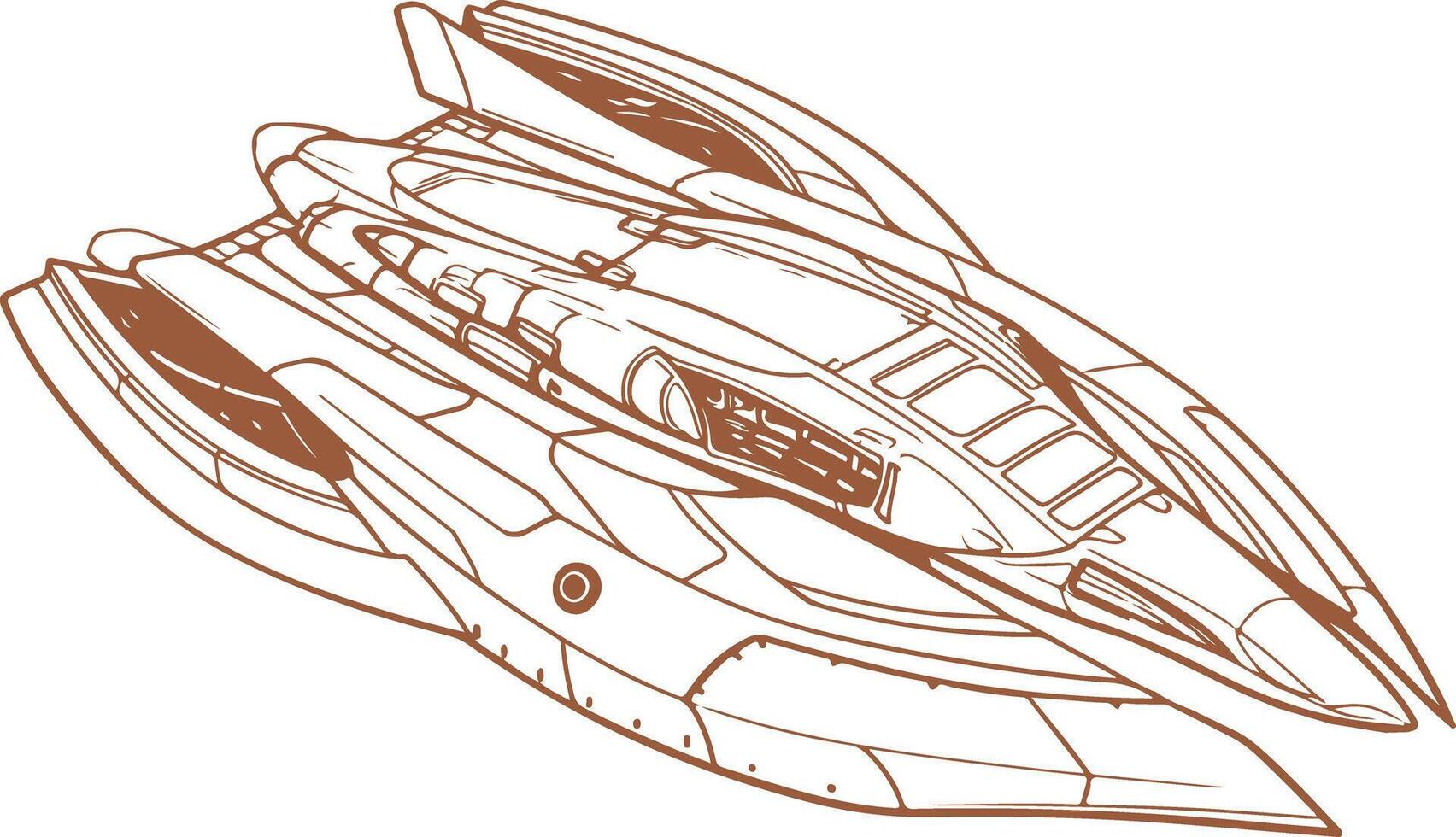 Vintage futuristic spaceship hand drawn vector