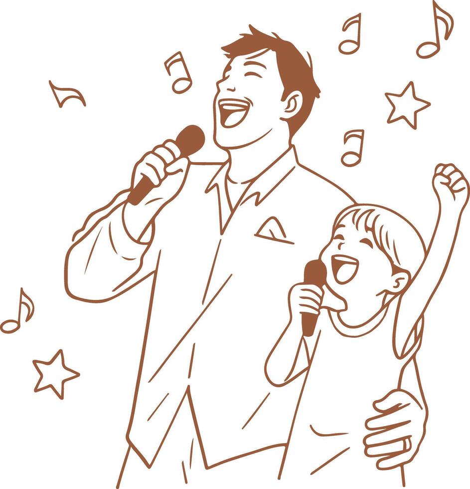 Vintage Father and child having a karaoke night vector