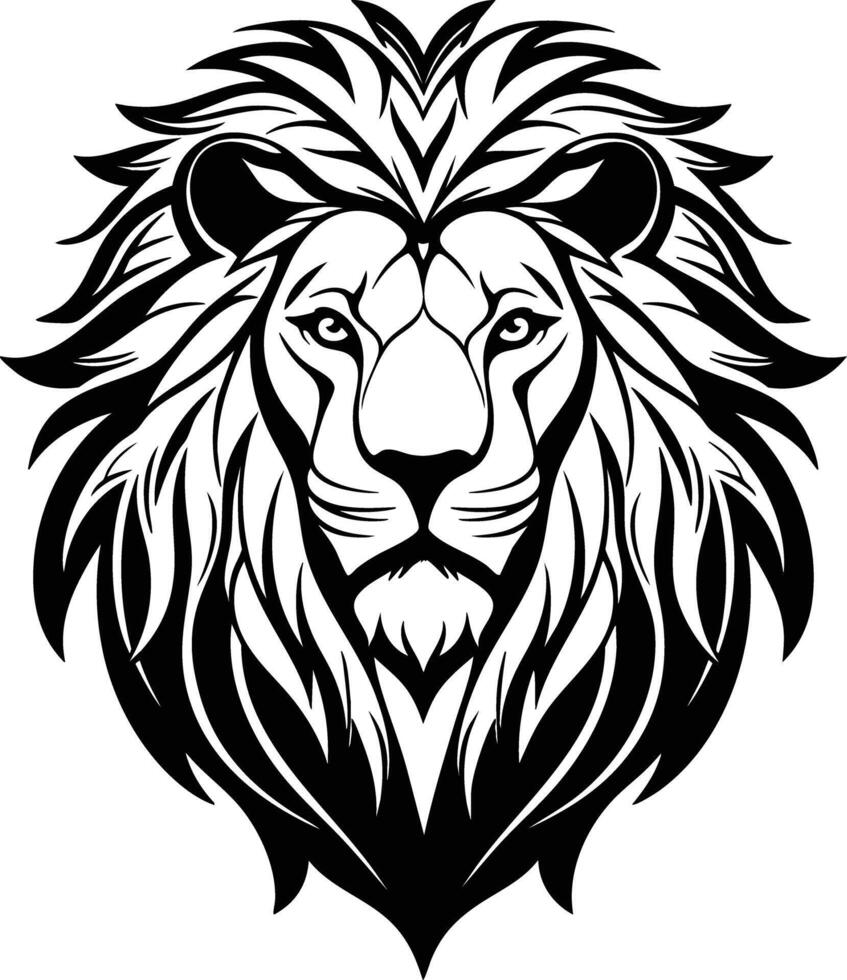 Majestic Lion Head Illustration, Wild Animal Portrait, Black and White. vector