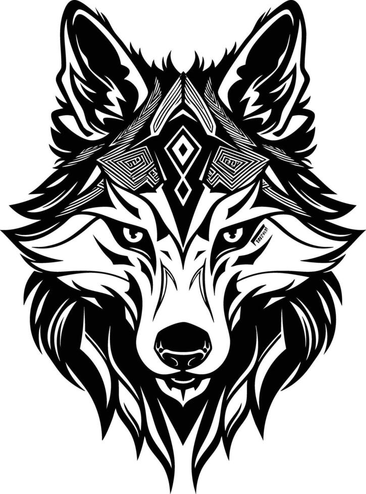 Mystical Wolf Head Abstract Art Tribal Design. vector