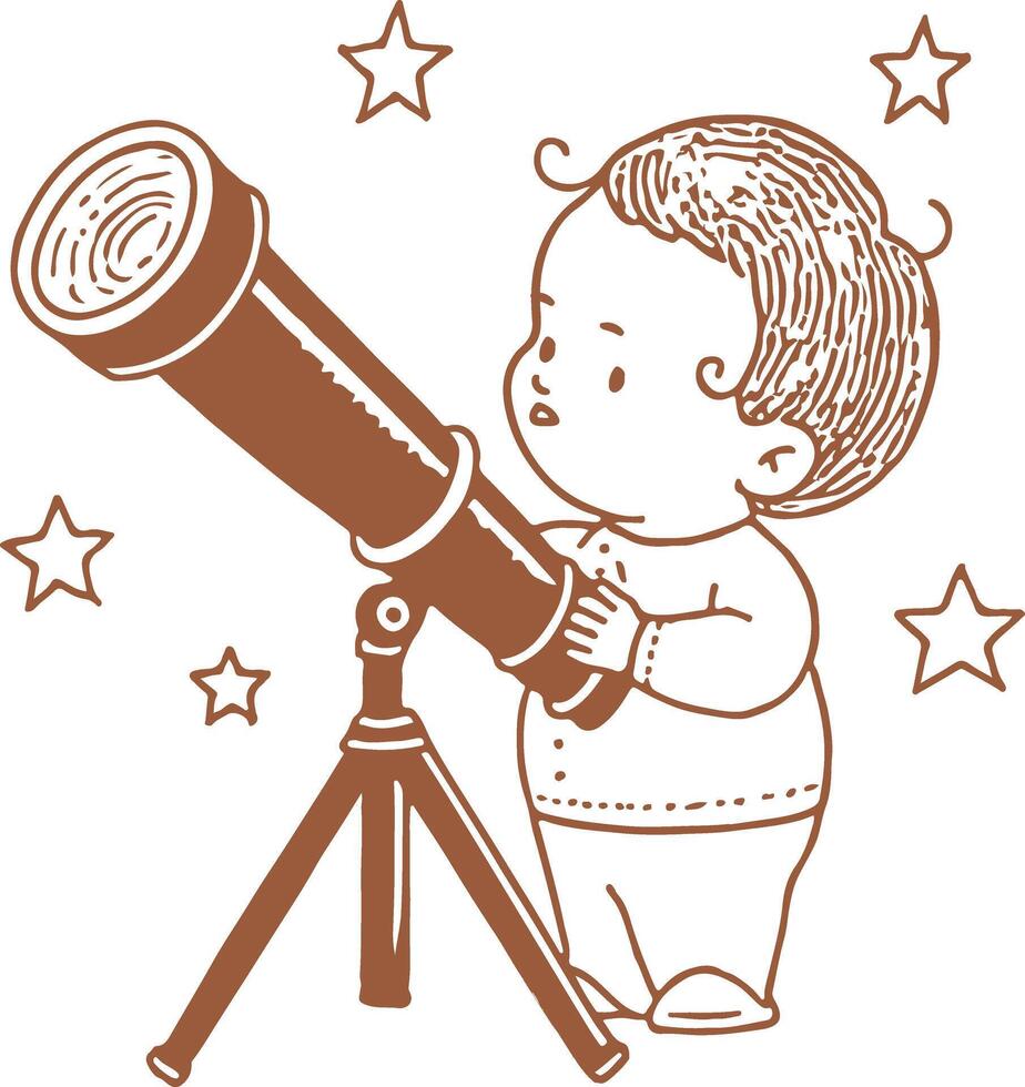 A boy looking through a telescope vector