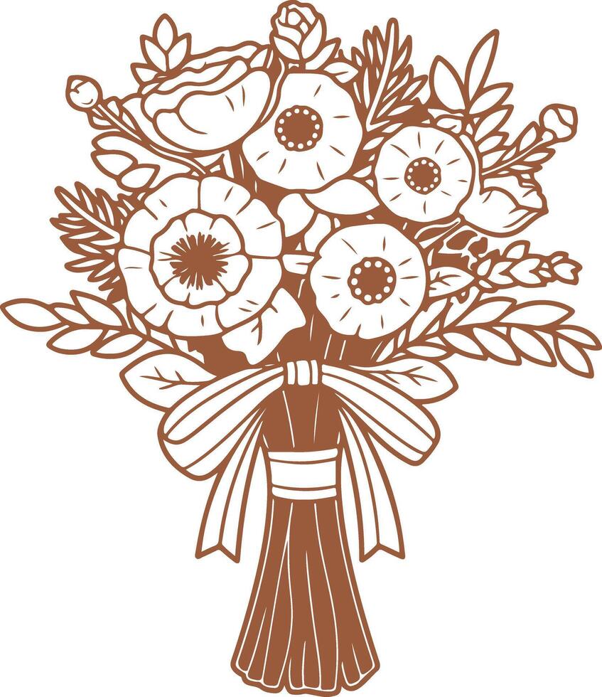 A bouquet of flowers is shown in brown vector