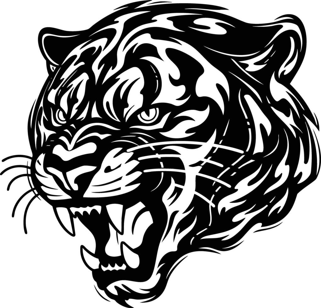 The Fierce Feline's Glaring Gaze A Black and White Illustration. vector