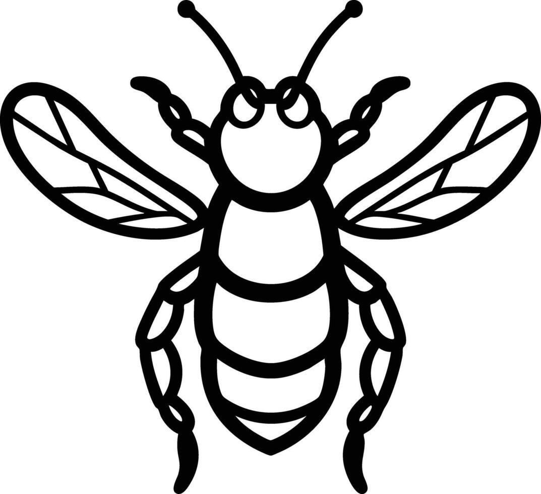 A Black And White Bee In Flight. vector