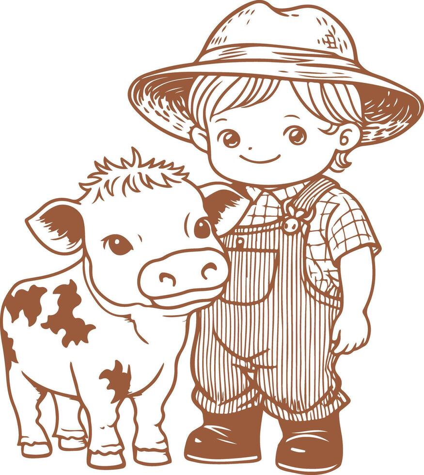 Vintage Baby farmer with a cute cow vector