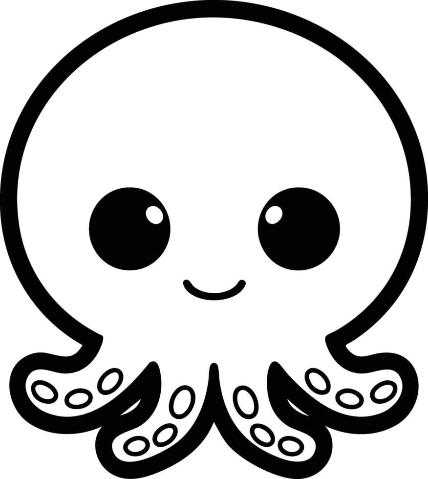 Cute Cartoon Octopus with Big Eyes Smiling vector
