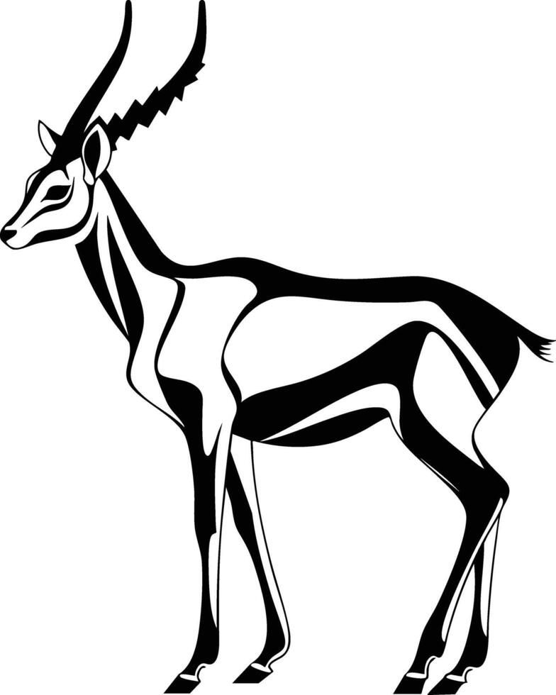 Elegant Black and White Antelope Silhouette Standing Tall. vector