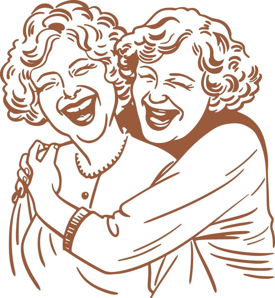 Vintage Two Vintage Women Laughing While Hugging vector
