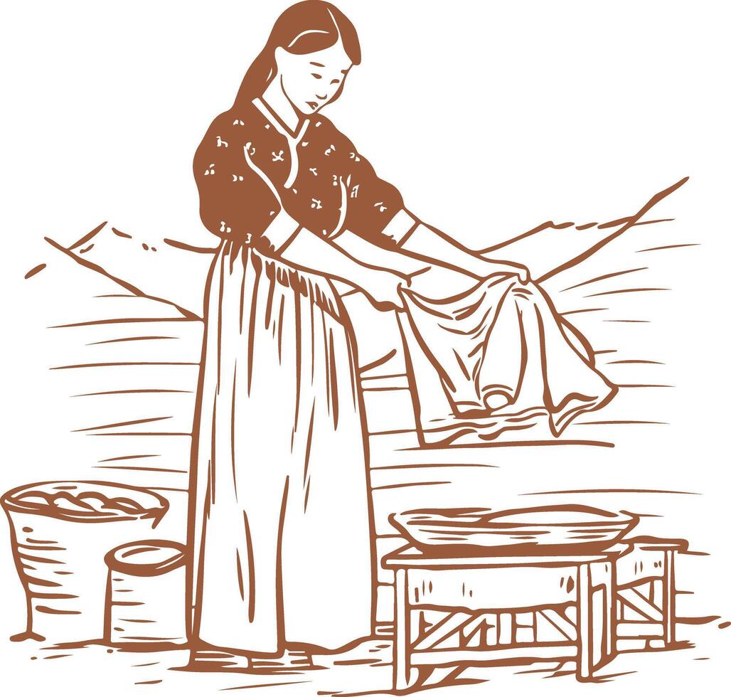 Mongolia mother doing laundry vector