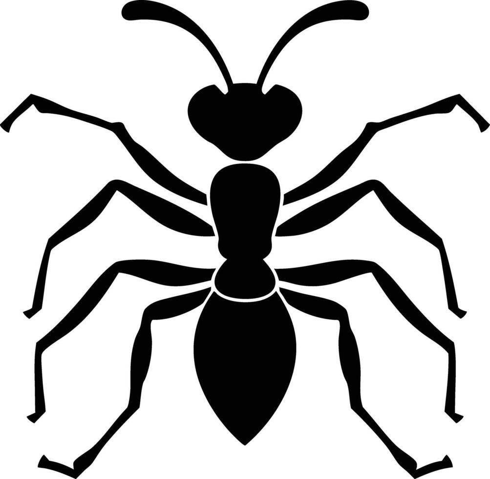 A Black Ant Silhouette Against A White Background. vector