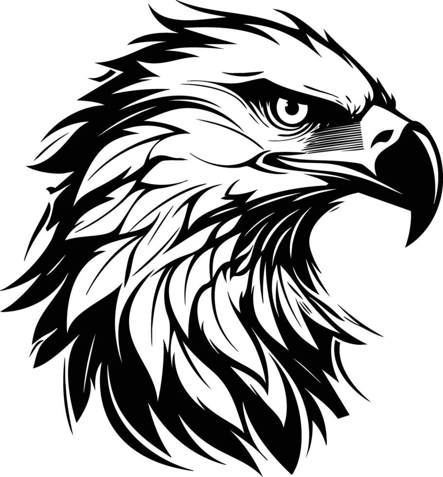 Majestic Eagle Head Silhouette Sharp Eyes, Bold Feathers. vector