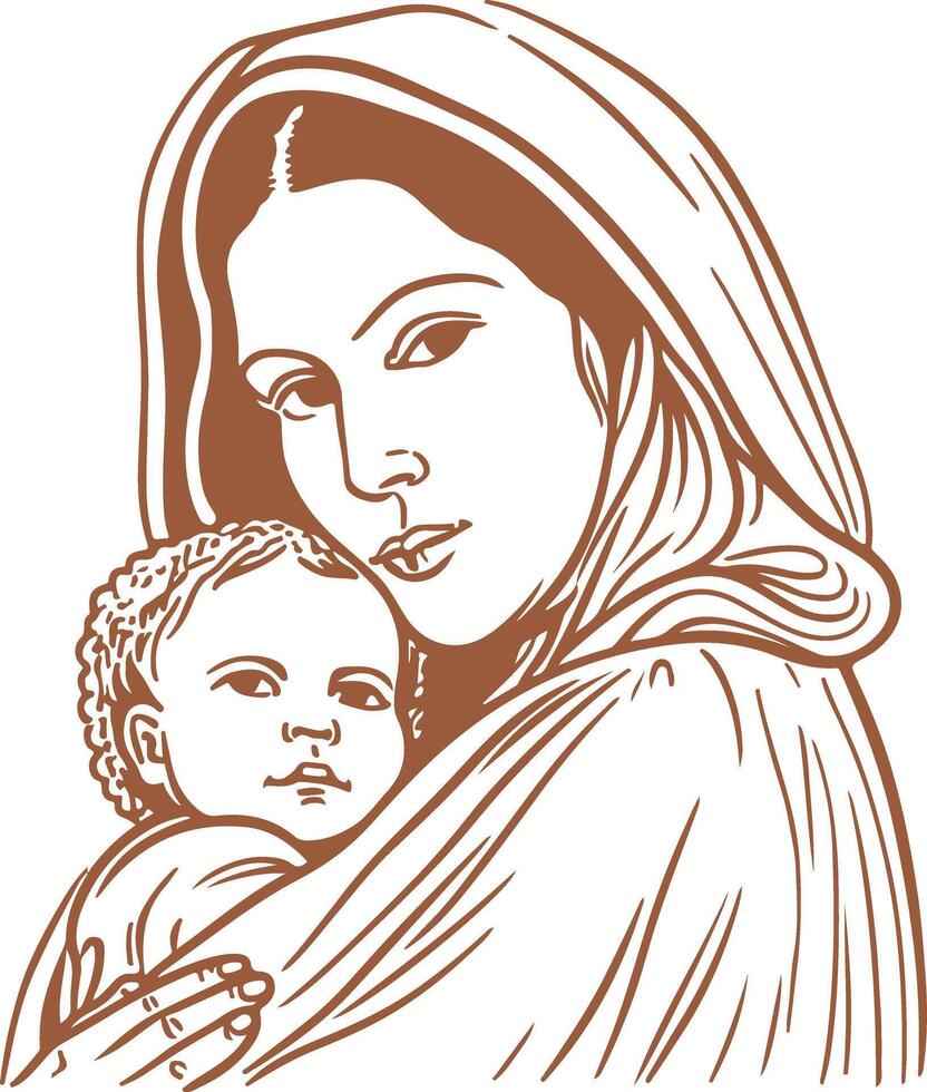 Mexican mother and child portrait vector