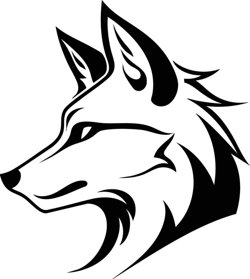 Fierce Wolf Head in Black and White Illustration. vector