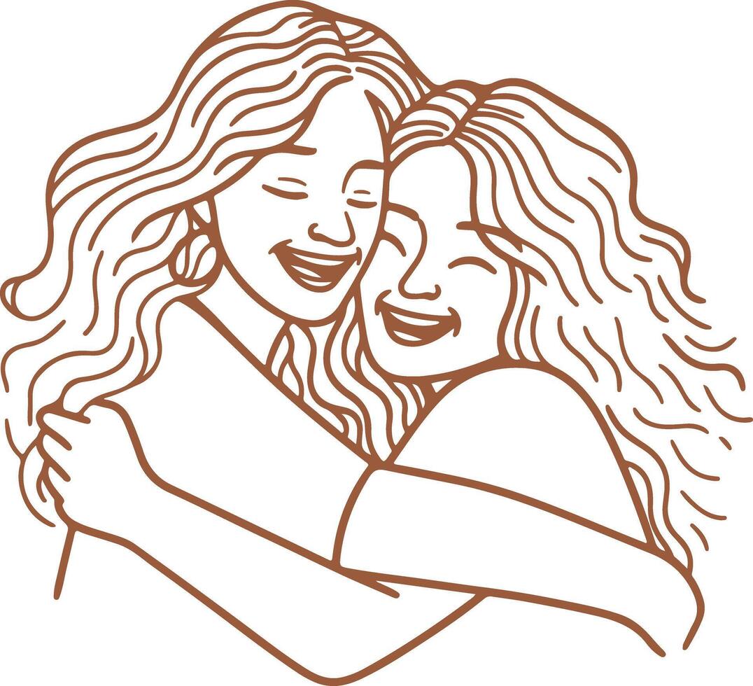 Two Women Laughing While Hugging vector