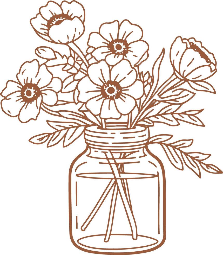 A drawing of flowers in a jar vector