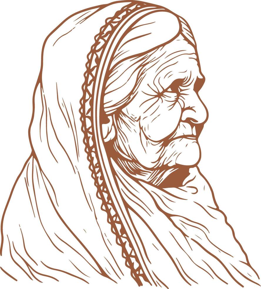 An old woman in a headscarf vector
