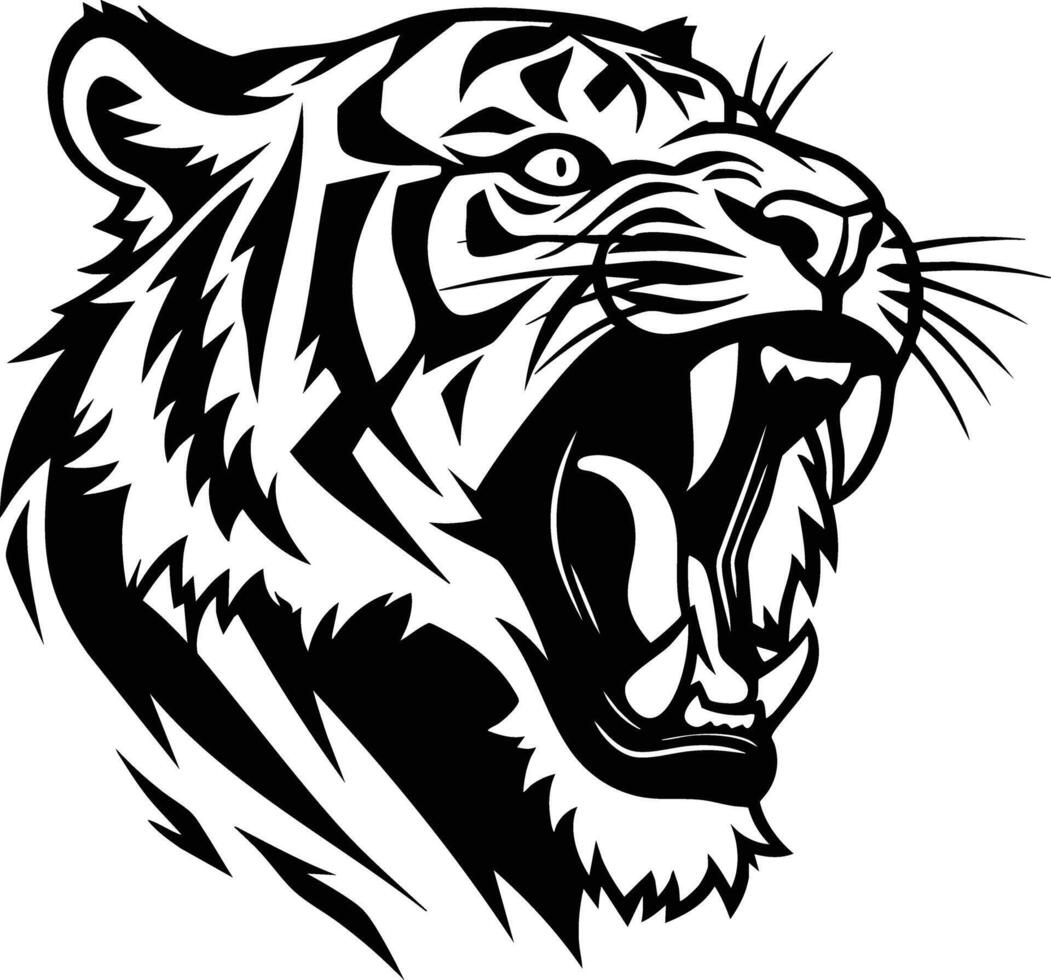 Roaring Tiger Head, Powerful Black and White Portrait. vector