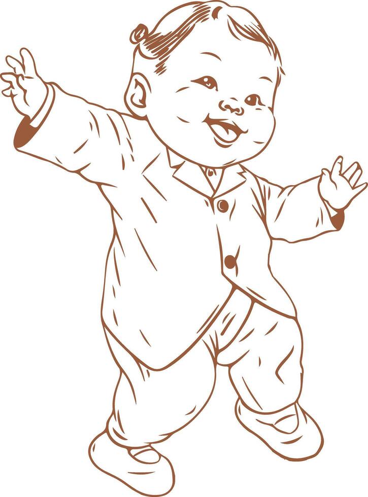 A baby in a suit and tie is standing with his arms out vector