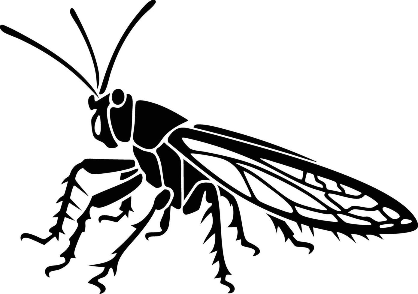 A Black and White Silhouette of a Cricket. vector