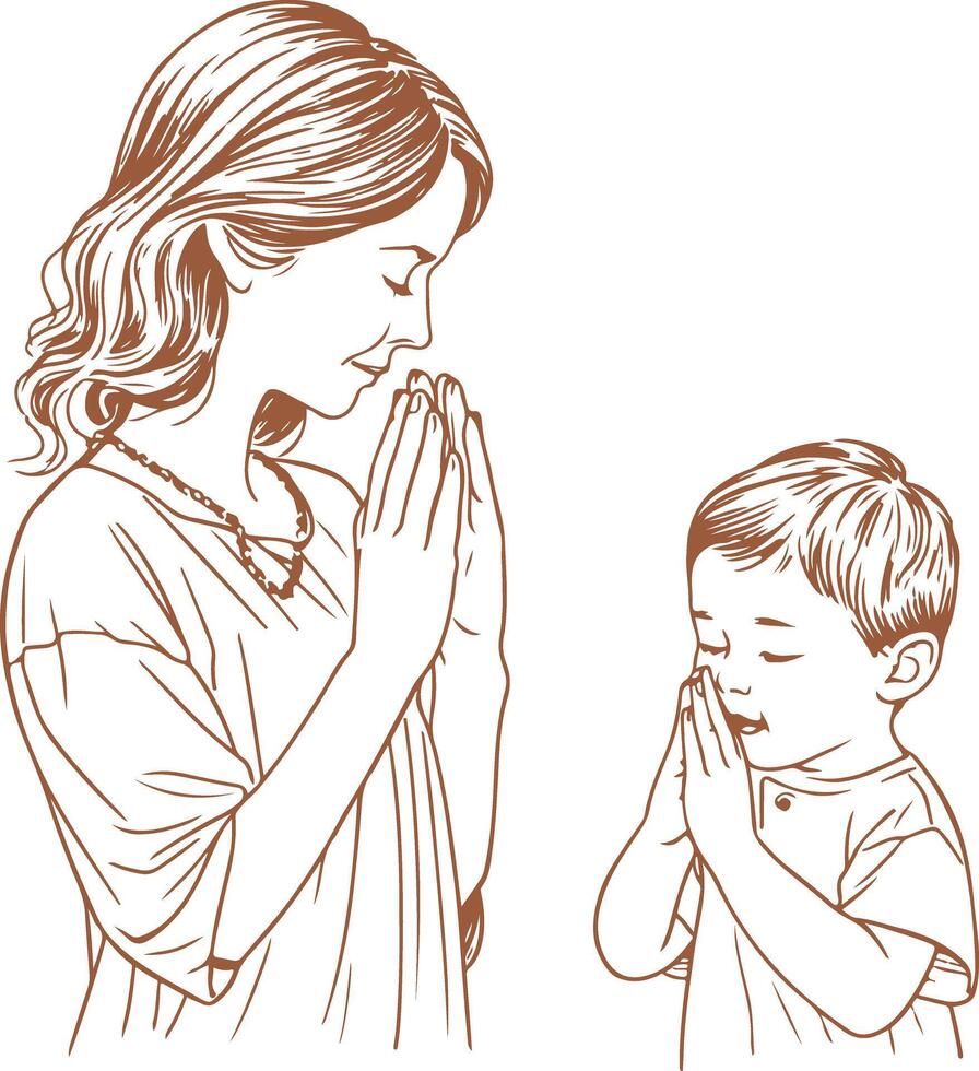 Pop Kitsch Mother and Son Praying vector