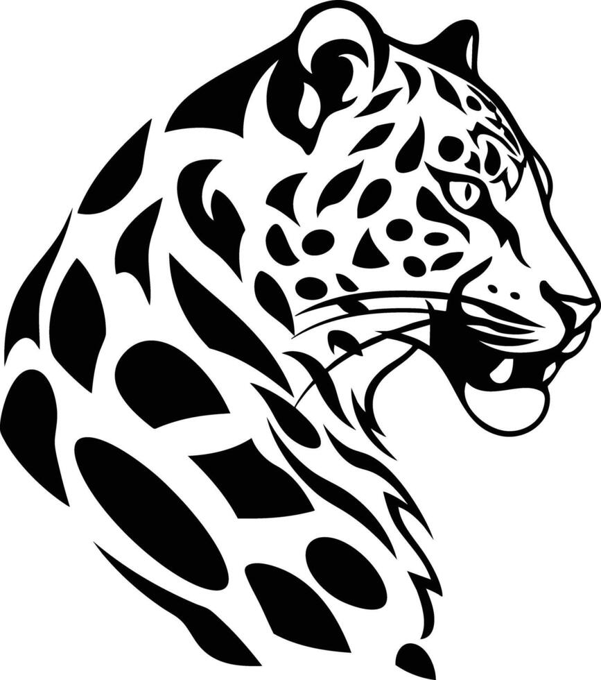 Black And White Stylized Leopard Portrait In Profile vector