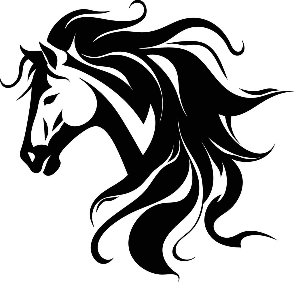 A Majestic Horse Head With Flowing Mane In Black And White. vector