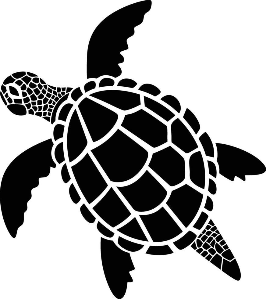 Sea Turtle Silhouette Swims Through The Ocean. vector