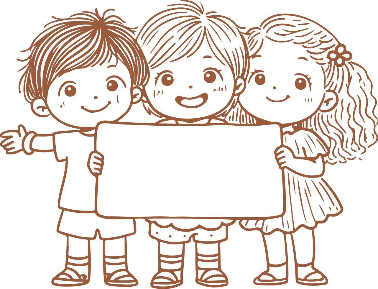 Textured Children Holding a Blank Sign vector