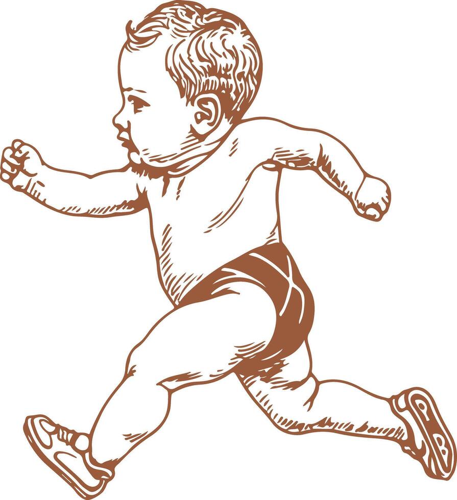 A baby running in a diaper and shoes vector