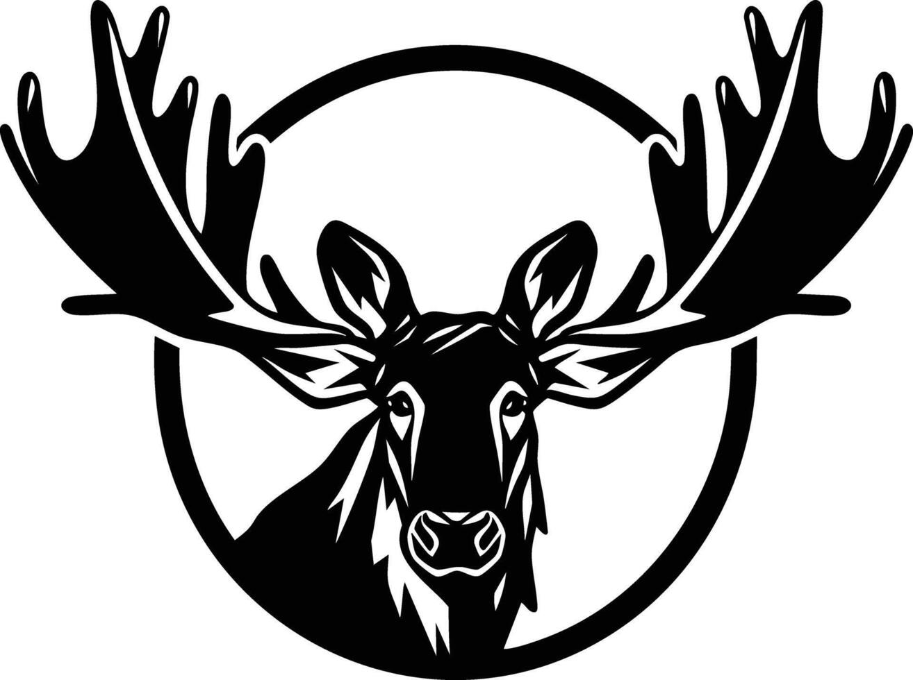 Majestic Moose Head In A Circle, Wild Animal Silhouette. vector