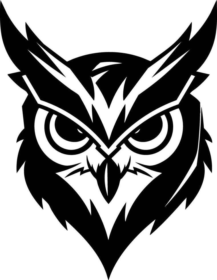Majestic Owl Head Black And White Graphic Design vector