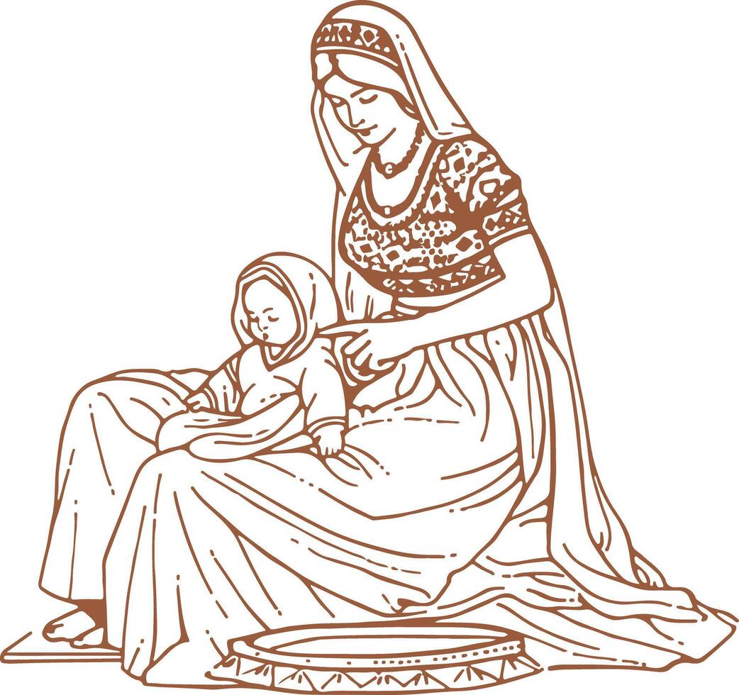 Indian Sewing mother vector