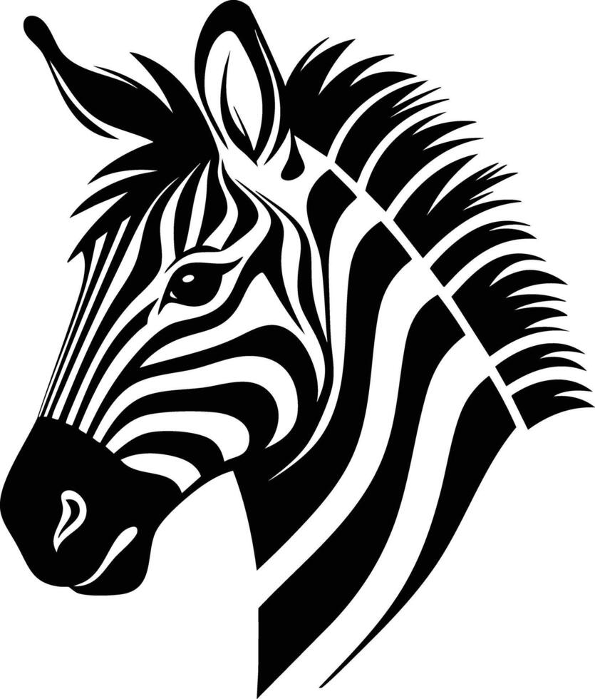 Black and White Zebra Head Profile, Striking Stripes. vector