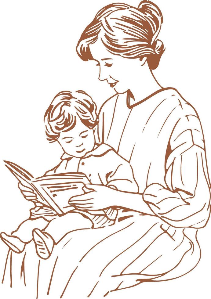 Painted Handdrawn Mom Reading vector