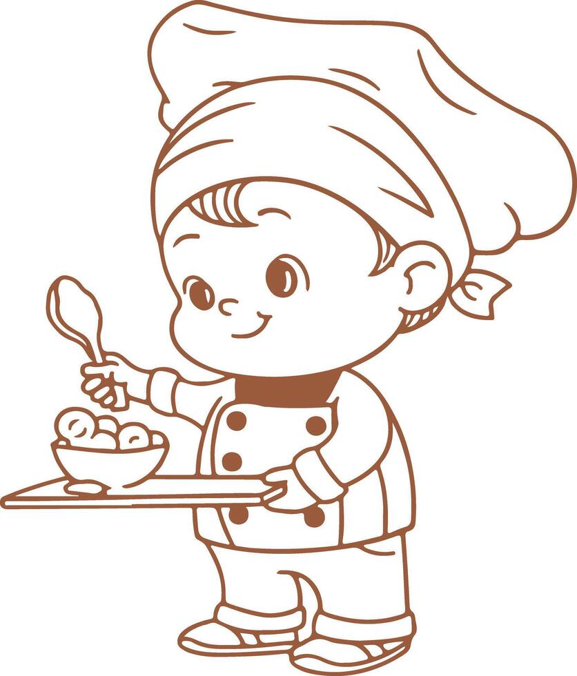 A cartoon chef holding a bowl of food vector