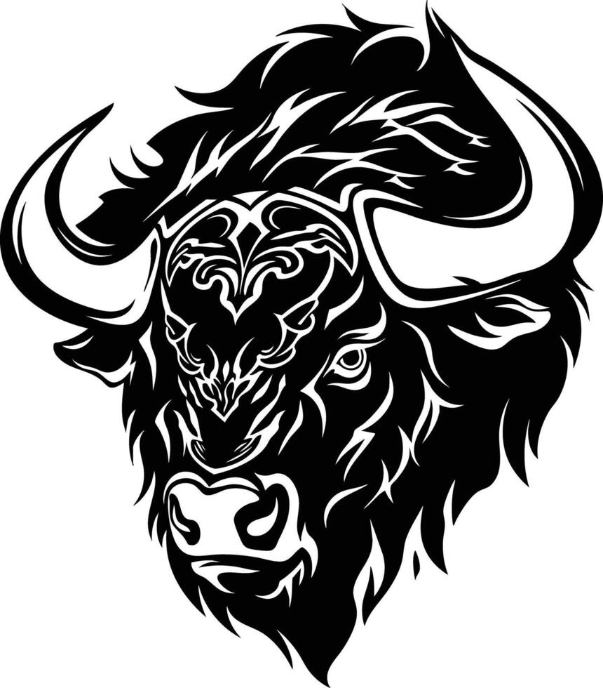 Powerful Bull Head Tribal Tattoo Design In Black And White. vector