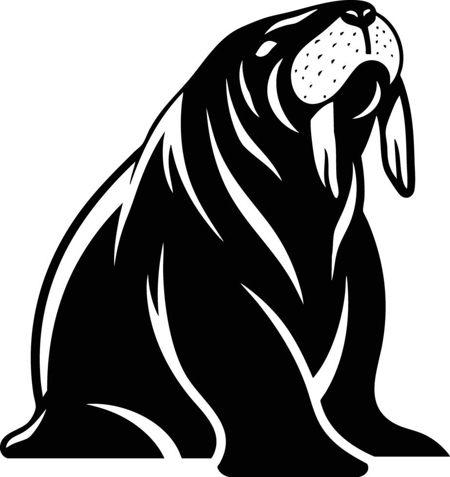 Majestic Walrus Silhouetted Against a White Background. vector