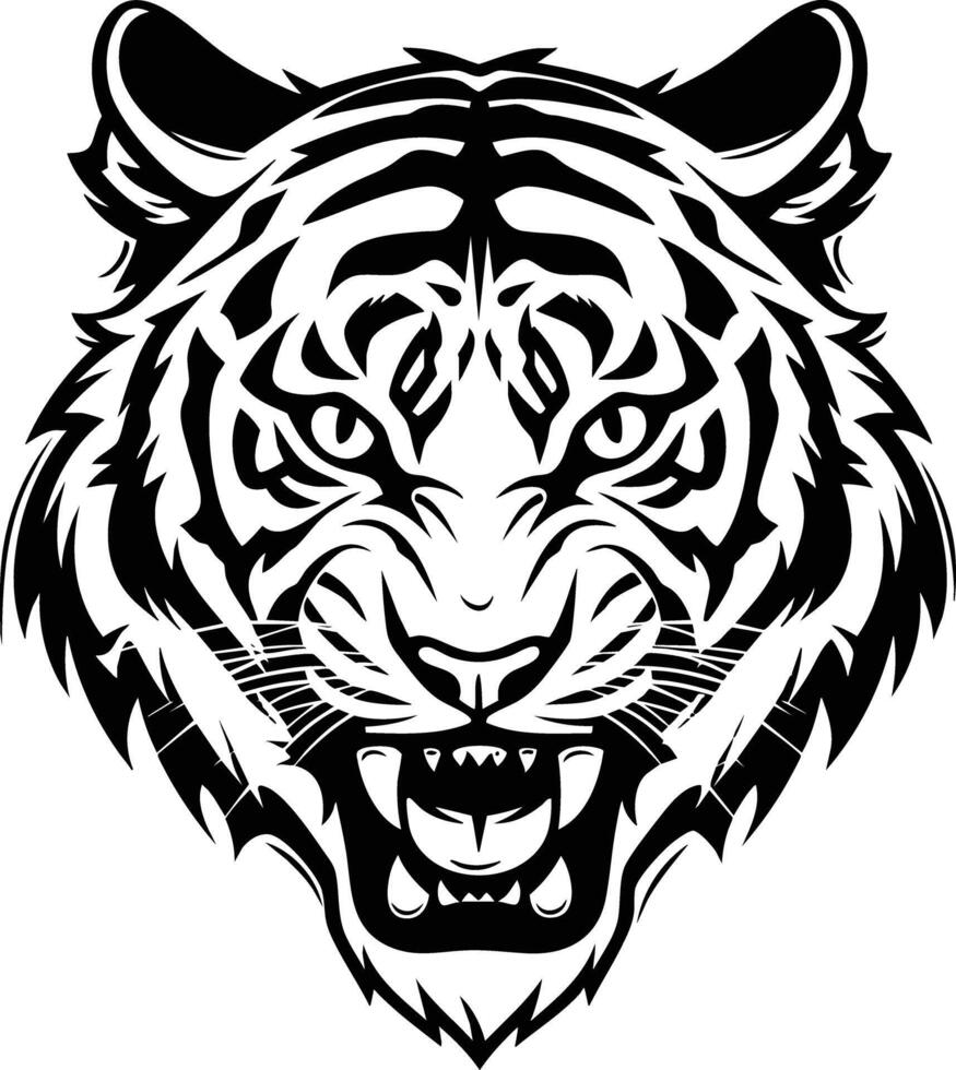 The Roaring Tiger's Fierce Black and White Portrait. vector
