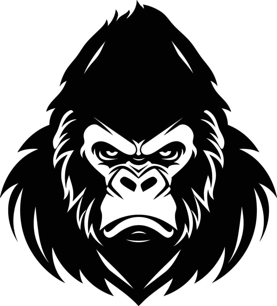 Powerful Gorilla Head Silhouette Portrait Black And White. vector