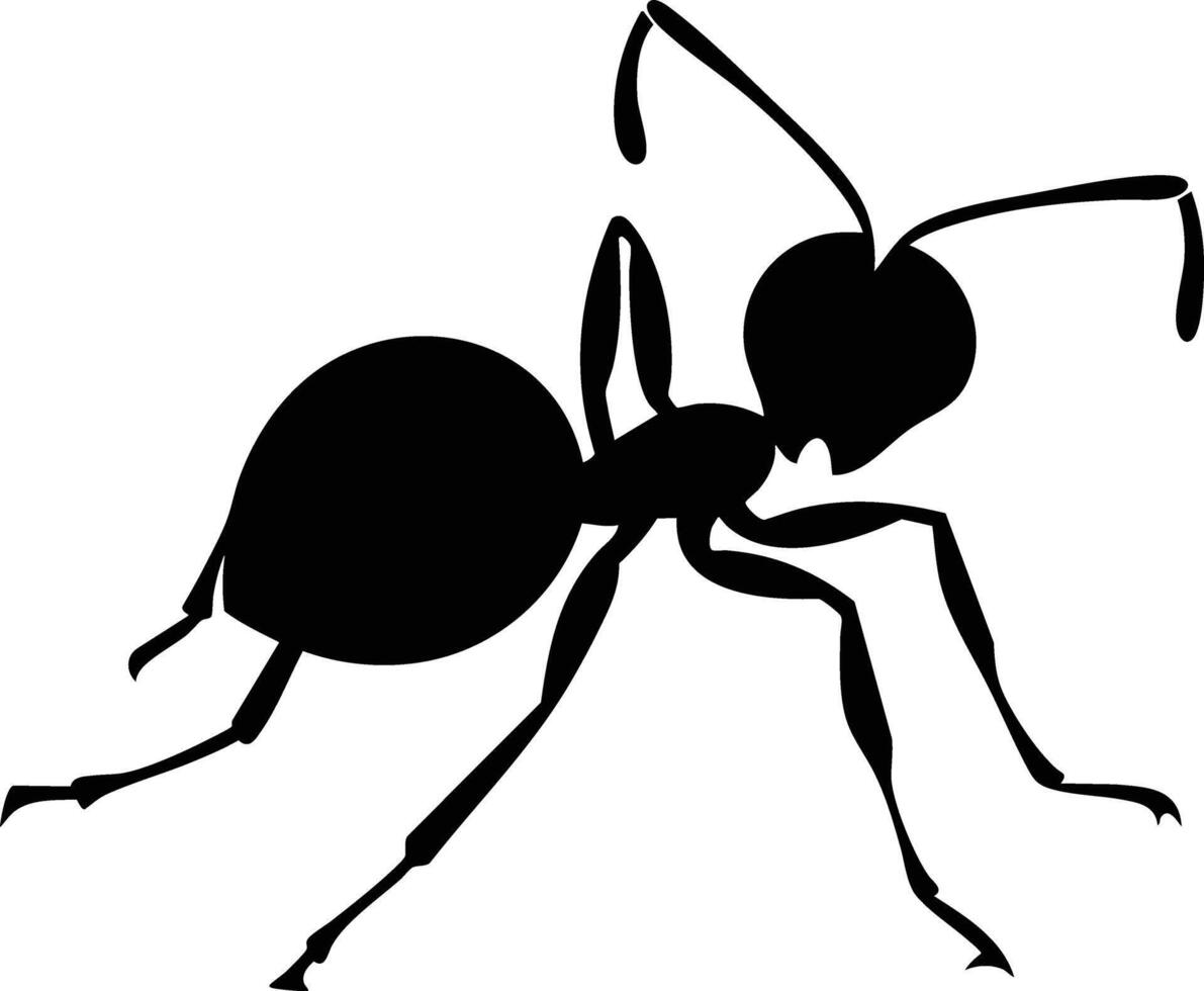 A Black Ant Silhouette, Walking on a White Background. vector