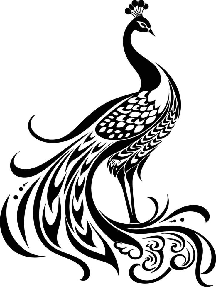 Elegant Peacock Silhouette With Intricate Design. vector