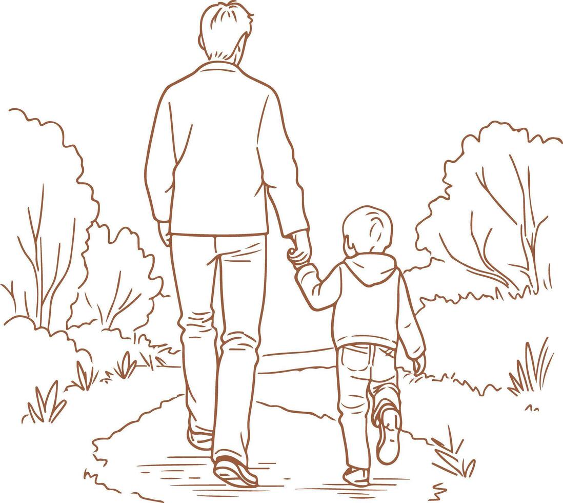 A man and his son walking down a path vector