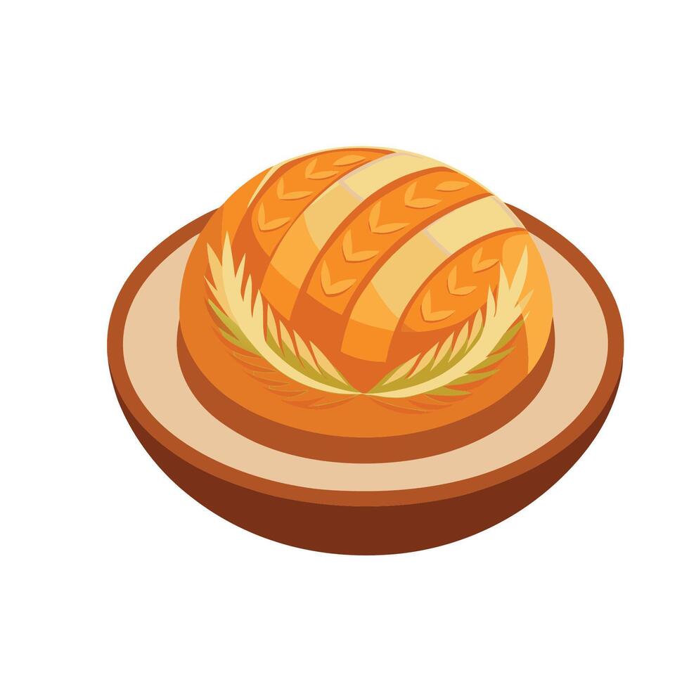 Bread loaf in a bowl on a plate illustration vector