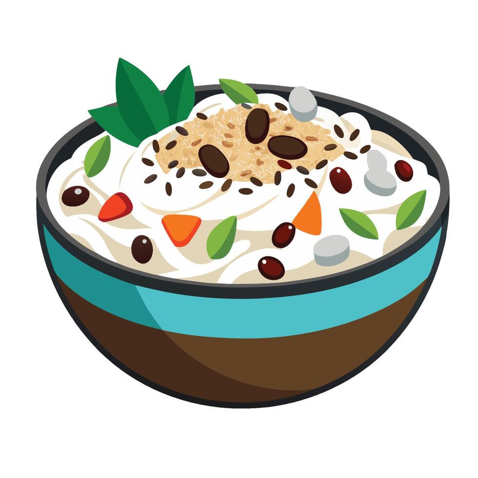 A bowl of rice with beans, nuts and fruit vector