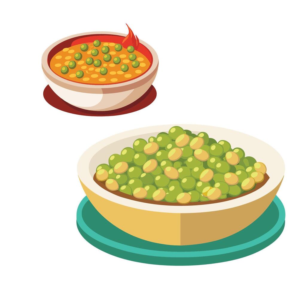 Two bowls of peas and beans on a white background vector