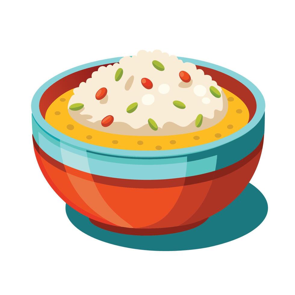 Rice bowl with vegetables and fruit illustration vector
