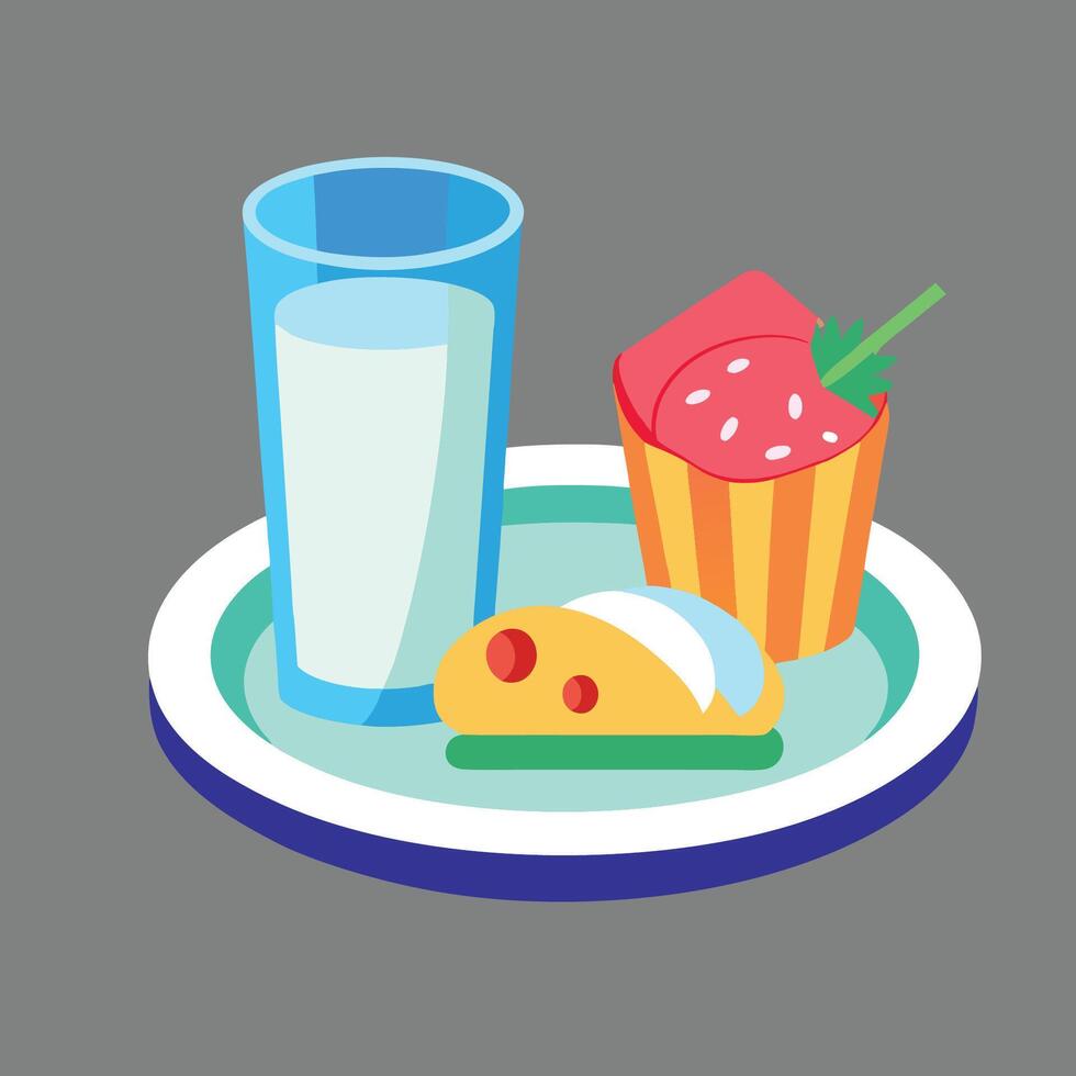 A plate with a drink and a piece of cake vector