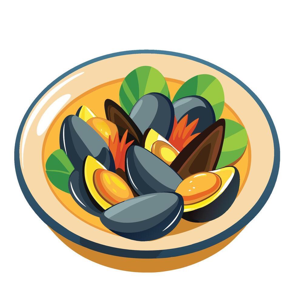 Mussels in a bowl illustration vector