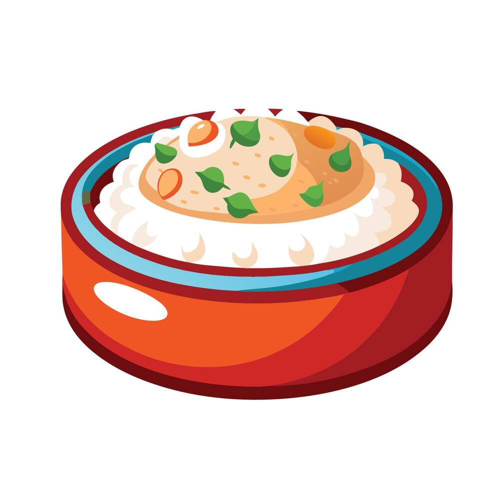 Rice bowl with vegetables and meat in it vector