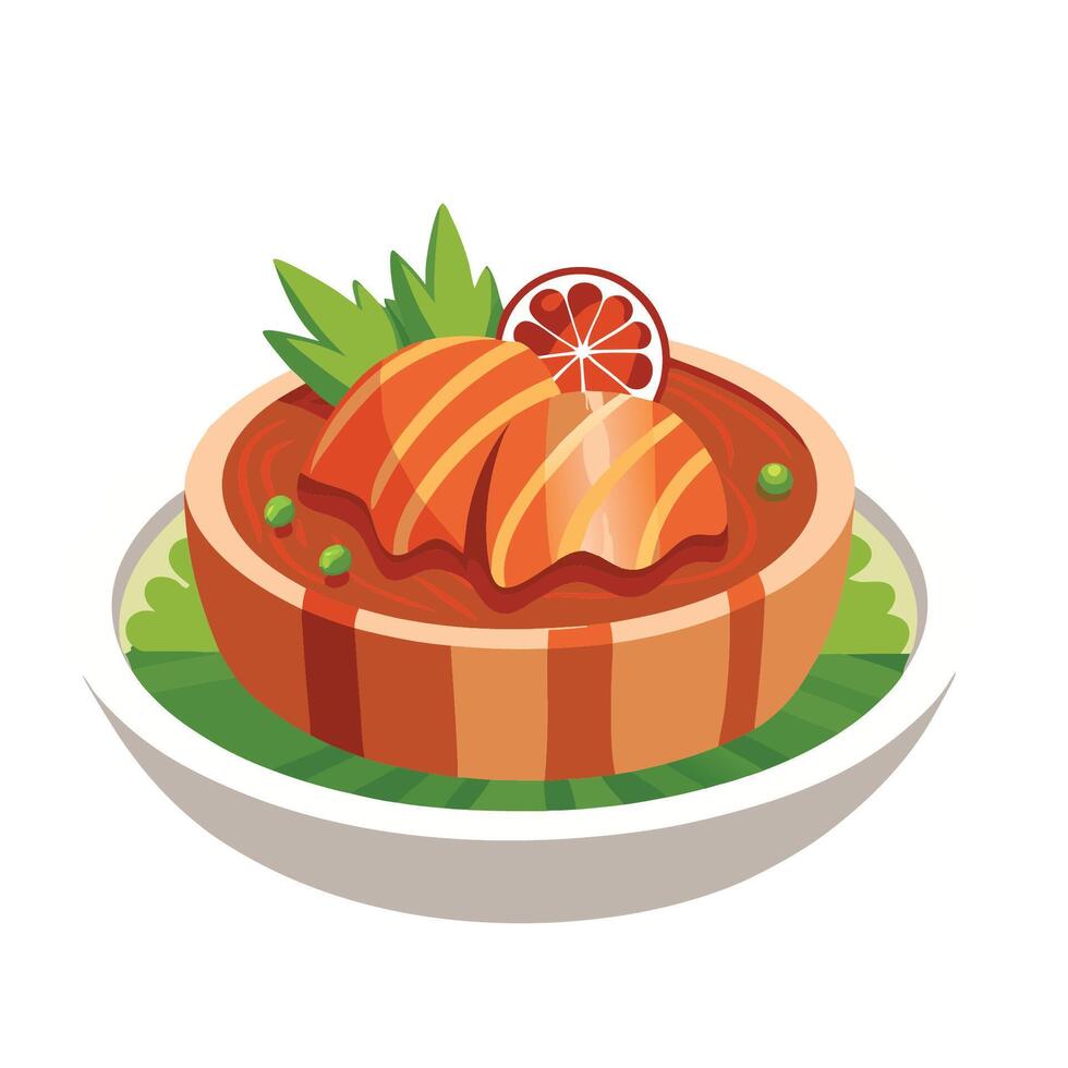 Chicken curry with vegetables and lemon on a plate vector